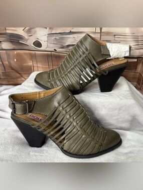 Dolce Vita Woven Caged Slingback Block Heel Sandals Olive Green Women's Size 9M